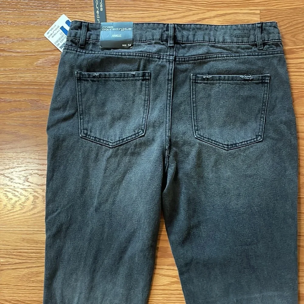 NWT Miss Poured in Blue Black Distressed w/ Holes High Waist Ankle Jeans Size 14